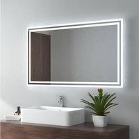 Badezimmerspiegel mit Beleuchtung led Badspiegel 100x60cm (Warmweißes/Kaltweißes Licht, Knopfschalter, Beschlagfrei) - Emke von EMKE