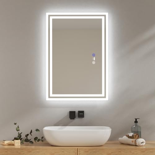 EMKE Badezimmerspiegel mit LED-Licht, 50 x 70 cm, Badezimmerspiegel mit Bewegungssensor, Beschlagschutz, 3 dimmbare Lichtfarben, automatische Abschaltung nach 1 Stunde, IP44, LED-Badspiegel von EMKE