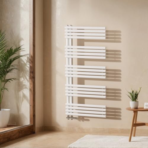 EMKE Badheizkörper 1265 x 600 mm, Runde Rohre Handtuchheizkörper Seitenanschluss Badheizkörper Handtuchhalter Handtuchwärmer Handtuchtrockner Handtuch Heizkörper Bad Weiß 776W von EMKE
