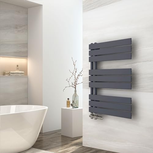 EMKE Badheizkörper 762x500 mm, Handtuchheizkörper Seitenanschluss Badheizkörper Handtuchhalter Handtuchwärmer Handtuchtrockner Heizkörper Flach Bad Handtuchheizung Anthrazit 416W von EMKE