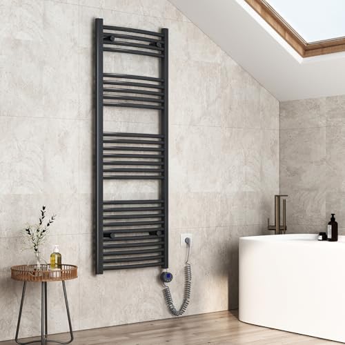 EMKE Badheizkörper Elektrisch 140 x 50 cm, Gebogen Handtuchheizkörper Elektrisch mit Thermostat, Handtuchtrockner Handtuchwärmer mit Timer Anthrazit 600W EMKE Badheizkörper Elektrisch 140 x 50 cm, Gebogen Handtuchheizkörper Elektrisch mit Thermostat, Handtuchtrockner Handtuchwärmer mit Timer Anthrazit 600W von EMKE