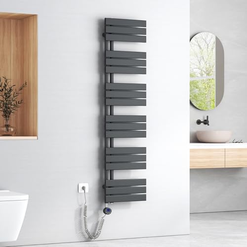 EMKE Badheizkörper Elektrisch 1599x400 mm, Handtuchheizkörper Elektrisch mit Thermostat Elektrischer Handtuchwärmer Handtuchtrockner Handtuchheizung Handtuchhalter mit Heizstab Anthrazit 800W von EMKE