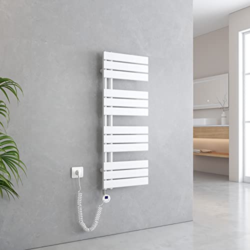 EMKE Handtuchheizkörper Elektrisch 1041x400 mm, Badheizkörper Elektrisch mit Thermostat Elektrischer Handtuchwärmer Handtuchtrockner Handtuch Heizkörper Bad Handtuchhalter mit Heizstab Weiß 400W von EMKE