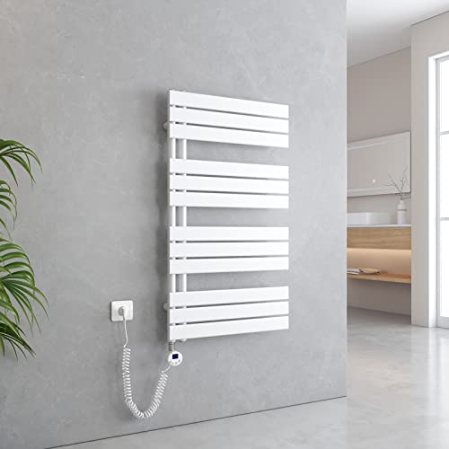 EMKE Handtuchheizkörper Elektrisch 1041x600 mm, Badheizkörper Elektrisch mit Thermostat Elektrischer Handtuchwärmer Handtuchtrockner Handtuch Heizkörper Bad Handtuchhalter mit Heizstab Weiß 600W von EMKE