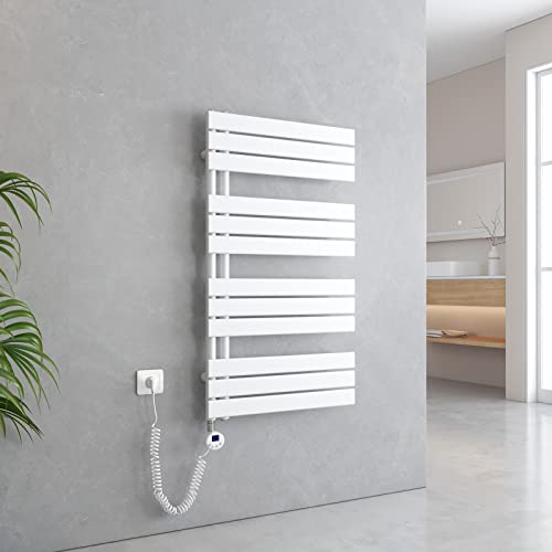 EMKE Badheizkörper Elektrisch Flach mit Thermostat 1041x600mm 600 Watt Weiß, Handtuchheizkörper Elektrisch Panel Handtuchhalter Handtuchtrokner inkl Heizstab mit timer von EMKE