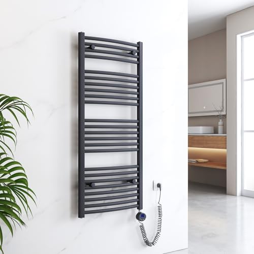 EMKE Handtuchheizkörper Elektrisch 1200 x 500 mm, Gebogen Badheizkörper Elektrisch mit Thermostat, Handtuchtrockner Handtuchwärmer mit Timer Anthrazit 500W EMKE Handtuchheizkörper Elektrisch 1200 x 500 mm, Gebogen Badheizkörper Elektrisch mit Thermostat, Handtuchtrockner Handtuchwärmer mit Timer Anthrazit 500W von EMKE