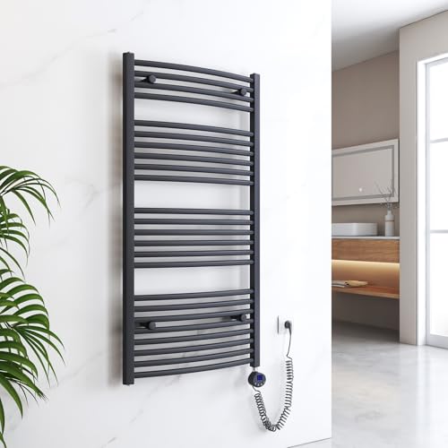 EMKE Handtuchheizkörper Elektrisch 1200 x 600 mm, Gebogen Badheizkörper Elektrisch mit Thermostat, Handtuchtrockner Handtuchwärmer mit Timer Anthrazit 600W EMKE Handtuchheizkörper Elektrisch 1200 x 600 mm, Gebogen Badheizkörper Elektrisch mit Thermostat, Handtuchtrockner Handtuchwärmer mit Timer Anthrazit 600W von EMKE