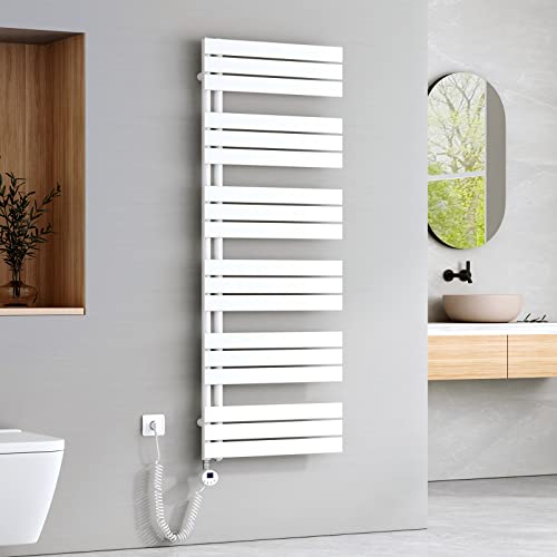 EMKE Badheizkörper Elektrisch 1599x600 mm, Handtuchheizkörper Elektrisch mit Thermostat Elektrischer Handtuchwärmer Handtuchtrockner Handtuchheizung Handtuchhalter mit Heizstab Weiß 1000W von EMKE