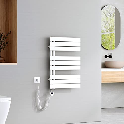 EMKE Badheizkörper Elektrisch 762x500 mm, Handtuchheizkörper Elektrisch mit Thermostat Elektrischer Handtuchwärmer Handtuchtrockner Handtuchheizung Handtuchhalter mit Heizstab Weiß 400W von EMKE