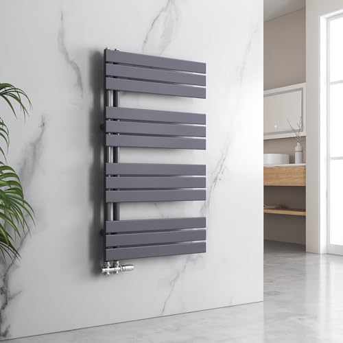 EMKE Badheizkörper Flach 1320x600 mm Heizkörper für Bad 798W Handtuchwärmer Handtuchtrockner Mittelanschluss Panel Handtuchhalter Seitenanschluss für Wasser Anthrazit von EMKE