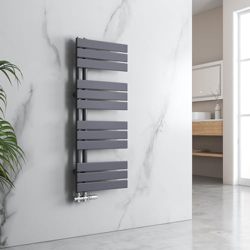 EMKE Badheizkörper Handtuchhalter 1320x400 mm, Handtuchheizkörper Seitenanschlusss Flach Handtuchwärmer Handtuchtrockner Heizkörper Bad Handtuchheizung Anthrazit 598W von EMKE