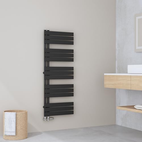 EMKE Badheizkörper Handtuchhalter 1599x500 mm, Handtuchheizkörper Seitenanschlusss Handtuchwärmer Handtuchtrockner Bad Heizkörper Flach Handtuchheizung Schwarz 794W von EMKE