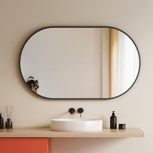 EMKE Badspiegel, oval, 60 x 100 cm, Wandspiegel, Badezimmer, Rahmen, schwarz, horizontal/vertikal, für Badezimmer, Flur, Wohnzimmer, Schlafzimmer, Gäste-WC. EMKE Badspiegel, oval, 60 x 100 cm, Wandspiegel, Badezimmer, Rahmen, schwarz, horizontal/vertikal, für Badezimmer, Flur, Wohnzimmer, Schlafzimmer, Gäste-WC. von EMKE