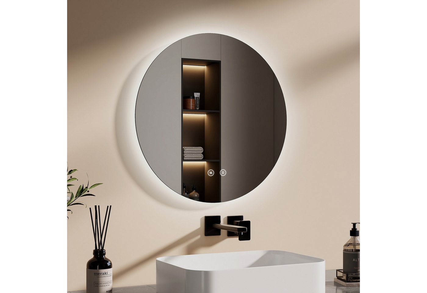 EMKE Badspiegel Antibeschlage 6500K Badezimmerspiegel mit Beleuchtung Lichtspiegel (Modell R3, Touchschalter, Φ 50-70 cm), Helligkeit Einstellbar, Memory-Funktion,IP44 EMKE Badspiegel Antibeschlage 6500K Badezimmerspiegel mit Beleuchtung Lichtspiegel (Modell R3, Touchschalter, Φ 50-70 cm), Helligkeit Einstellbar, Memory-Funktion,IP44 von EMKE