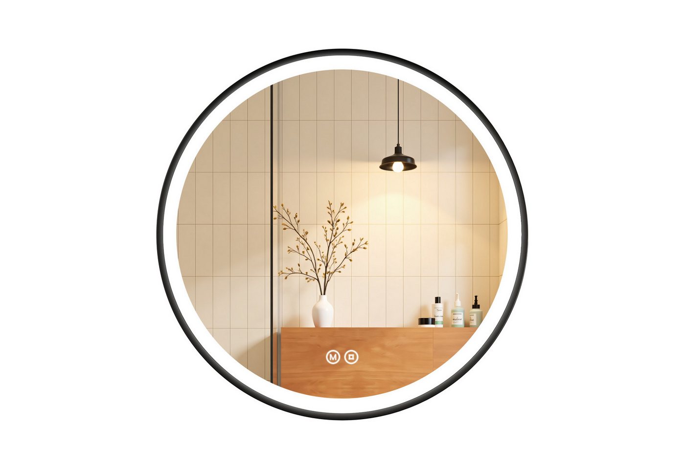 EMKE Badspiegel Badspiegel Rund mit Beleuchtung Badezimmerspiegel mit schwarzem Rahmen, 3 Farben des Lichts, Dimmbar, Intelligenter Touchschalter EMKE Badspiegel Badspiegel Rund mit Beleuchtung Badezimmerspiegel mit schwarzem Rahmen, 3 Farben des Lichts, Dimmbar, Intelligenter Touchschalter von EMKE