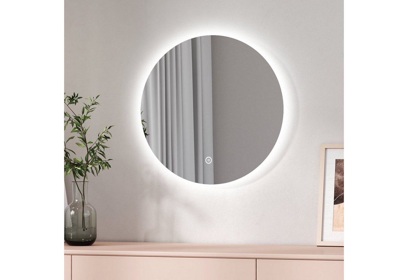 EMKE Badspiegel Badspiegel Rund mit Beleuchtung LED Badezimmerspiegel Wandspiegel, 3 Farben des Lichts, Dimmbar, Intelligenter Touchschalter von EMKE