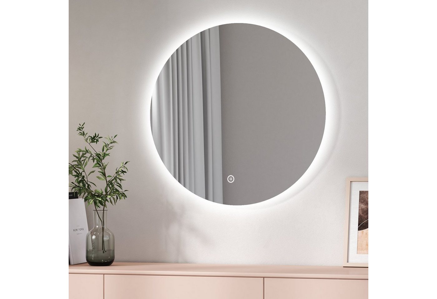 EMKE Badspiegel Badspiegel Rund mit Beleuchtung LED Badezimmerspiegel Wandspiegel, 3 Farben des Lichts, Dimmbar, Intelligenter Touchschalter von EMKE