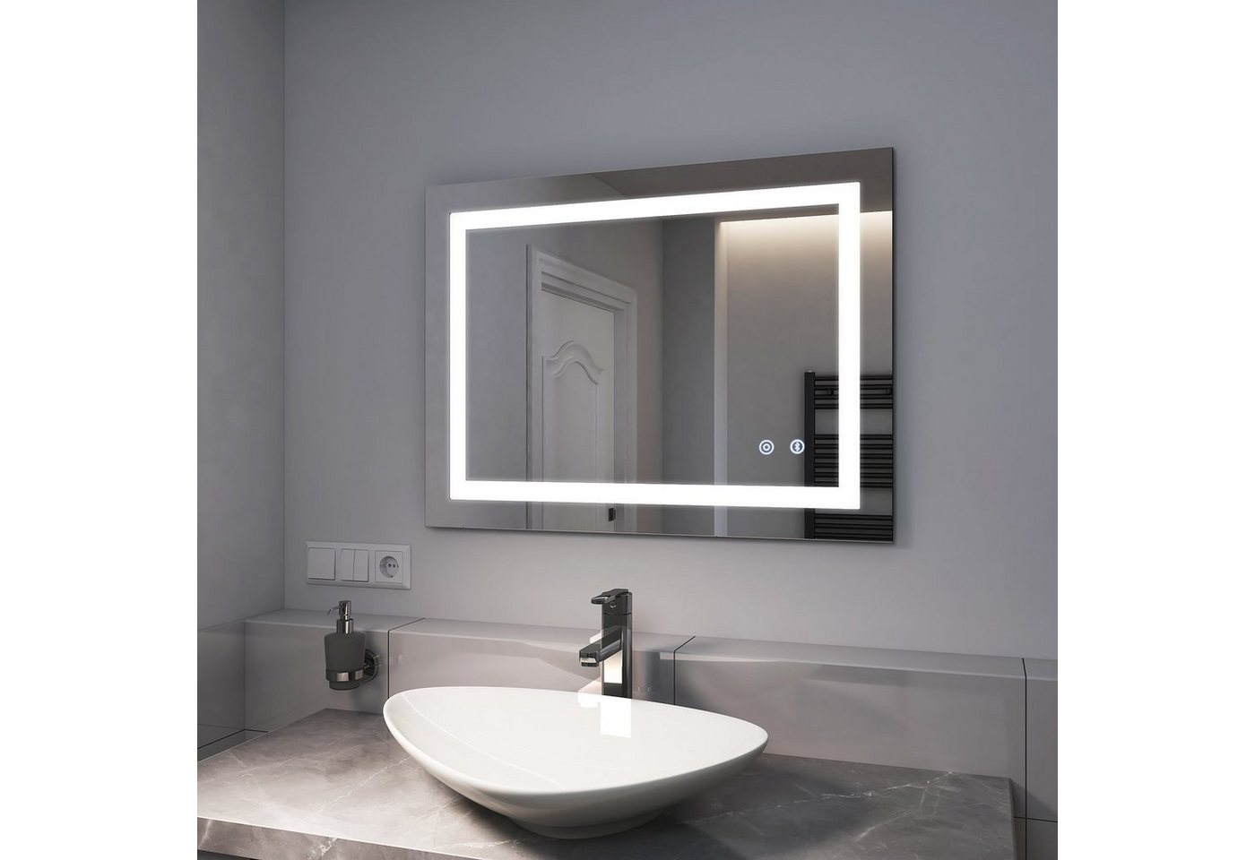 EMKE Badspiegel EMKE Badspiegel mit Beleuchtung LED Badezimmerspiegel 80x60cm, mit Touch, Bluetooth und 3 Lichtfarben Dimmbar,Speicherfunktion von EMKE