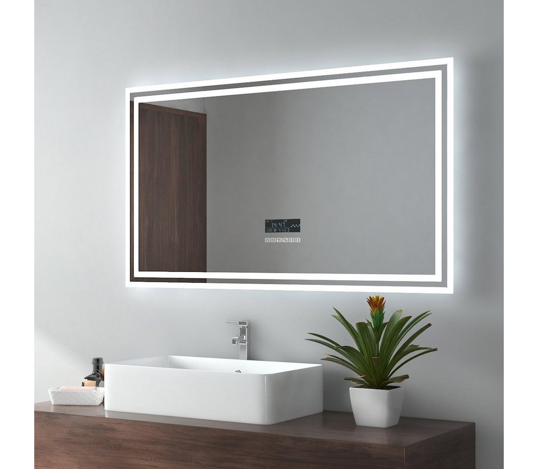 EMKE Badspiegel EMKE LED Badezimmerspiegel Badspiegel mit Kaltweißer Beleuchtung, Touch-schalter Beschlagfrei und Bluetooth Modell 4 von EMKE