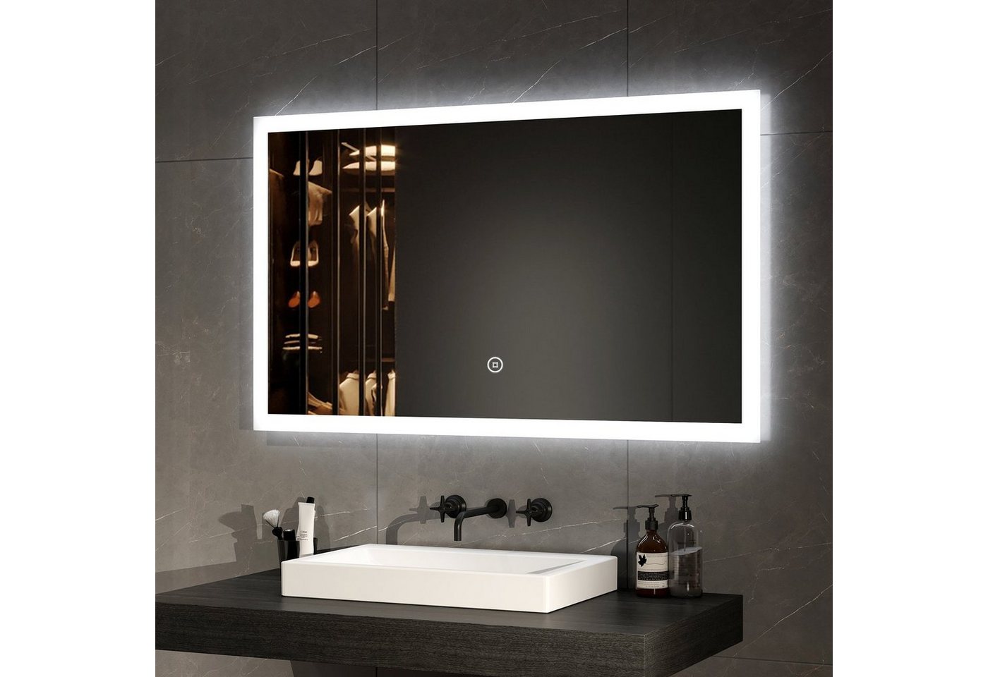 EMKE Badspiegel EMKE LED Badspiegel 100x60cm Badezimmerspiegel, mit Warmweiß/Kaltweiß/Natürliches Licht und Touch-schalter von EMKE