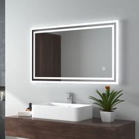 Badspiegel led Badezimmerspiegel mit Beleuchtung IP44 Wasserdicht Wandspiegel, 100x60cm, Kaltweißes Licht Dimmbar, Touchschalter, Beschlagfrei - Emke von EMKE
