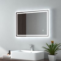 EMKE Badspiegel LED Badezimmerspiegel mit Beleuchtung IP44 Wasserdicht Wandspiegel, 70x50cm, Kaltweißes Licht, Touchschalter, Beschlagfrei von EMKE