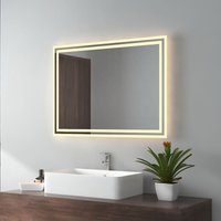 EMKE Badspiegel LED Badezimmerspiegel mit Beleuchtung IP44 Wasserdicht Wandspiegel, 80x60cm, Warmweißes Licht von EMKE