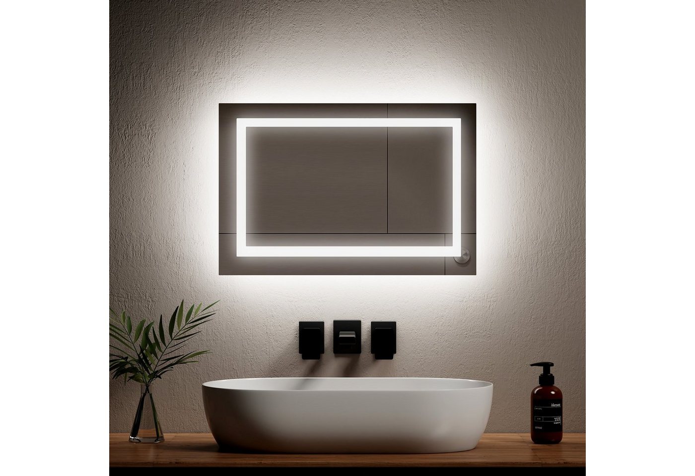 EMKE Badspiegel LED Badspiegel Rechteckig Lichtspiegel Wandspiegel mit Beschlagfrei, 3000K/6500K,Druckknopfschalter,Vertikal und Horizontal möglich von EMKE