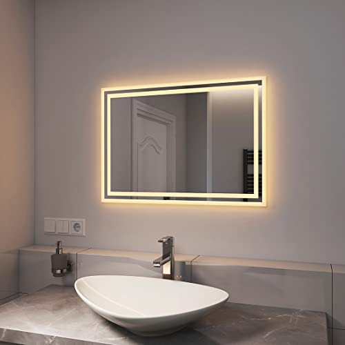 EMKE Badspiegel LED Badspiegel mit Beleuchtung Wandspiegel IP44 energiesparend, 50x70cm IP44 Energieeinsparung von EMKE