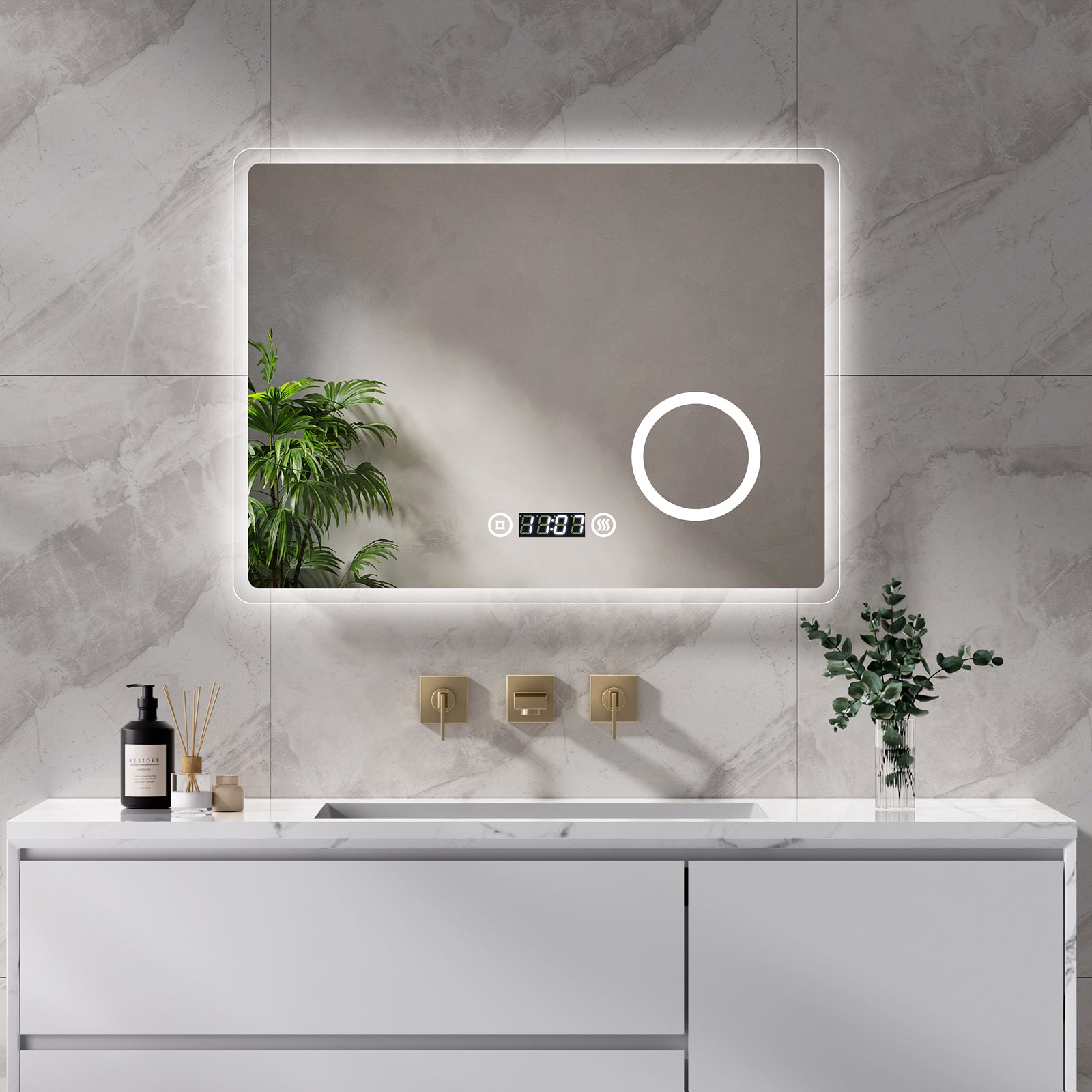 EMKE Badspiegel "LeeMi πX Plus" 60*80cm mit Touch+Dimmbar+Beschlagfrei+3x Kosmetikspiegel+Digitaluhr EMKE Badspiegel "LeeMi πX Plus" 60*80cm mit Touch+Dimmbar+Beschlagfrei+3x Kosmetikspiegel+Digitaluhr von EMKE