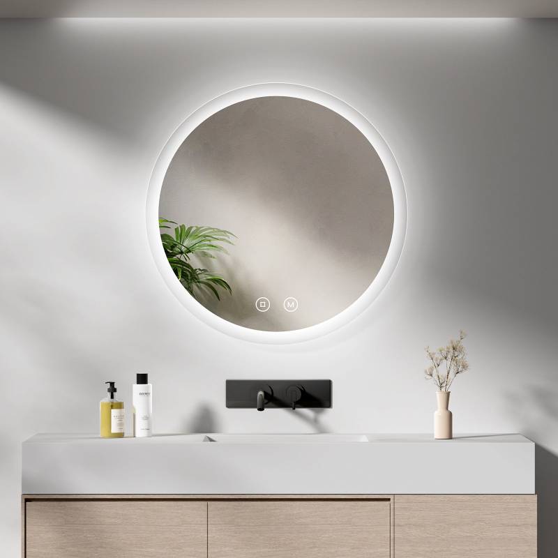 EMKE Badspiegel Rund "LeeMi γ Pro" 60*60cm mit 3000K/4000K/6500K LED Beleuchtung,Touch+Dimmbar+Antibeschlag von EMKE