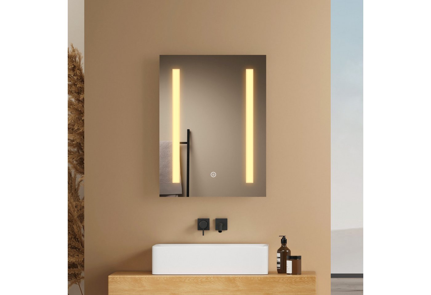 EMKE Badspiegel Touch Antibeschlag LED Wandspiegel Modell 01 (Touch-schalter), mit Kaltweiß oder Warmweiß Beleuchtung und Beschlagfrei IP44 von EMKE