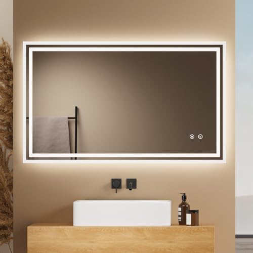 EMKE Badspiegel mit Beleuchtung 100x60cm, Badezimmerspiegel mit Touch, Antibeschlag, Kaltweiß Licht dimmbar, Speicherfunktion und automatischer Abschaltung nach 3 Stunden, ideal für Badezimmer von EMKE