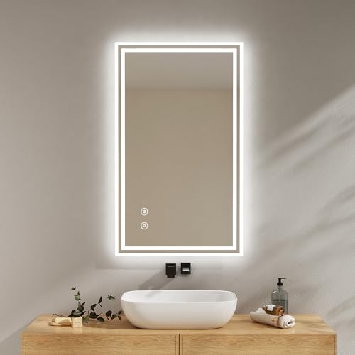 EMKE Badspiegel mit Beleuchtung 100x60cm Badezimmerspiegel mit antibeschlag, kaltweiß dimmbar, Touch, Speicherfunktion, 3 Stunde automatische Abschaltung IP44 energiesparend von EMKE