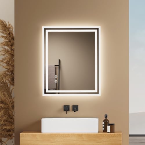 EMKE Badspiegel mit Beleuchtung 60x50cm, Badezimmerspiegel mit Touch, Antibeschlag, Kaltweiß Licht dimmbar, Speicherfunktion und automatischer Abschaltung nach 3 Stunden, ideal für Badezimmer von EMKE