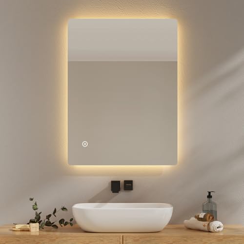 EMKE Badspiegel mit Beleuchtung 60x80cm, Badezimmerspiegel mit Beschlagfrei, 3 Lichtfarben dimmbar, Touch, Speicherfunktion und automatischer Abschaltung nach 3 Stunden, ideal für Badezimmer EMKE Badspiegel mit Beleuchtung 60x80cm, Badezimmerspiegel mit Beschlagfrei, 3 Lichtfarben dimmbar, Touch, Speicherfunktion und automatischer Abschaltung nach 3 Stunden, ideal für Badezimmer von EMKE