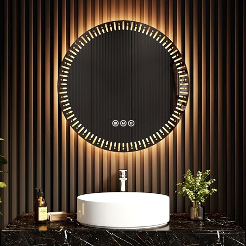 EMKE Badspiegel mit Beleuchtung Rund LED Spiegel 70 cm Runder Badspiegel mit Touchschalter, Dimmbar, 3 Lichtfarben, Beschlagfrei Badezimmerspiegel mit Beleuchtung IP44 Energiesparend EMKE Badspiegel mit Beleuchtung Rund LED Spiegel 70 cm Runder Badspiegel mit Touchschalter, Dimmbar, 3 Lichtfarben, Beschlagfrei Badezimmerspiegel mit Beleuchtung IP44 Energiesparend von EMKE