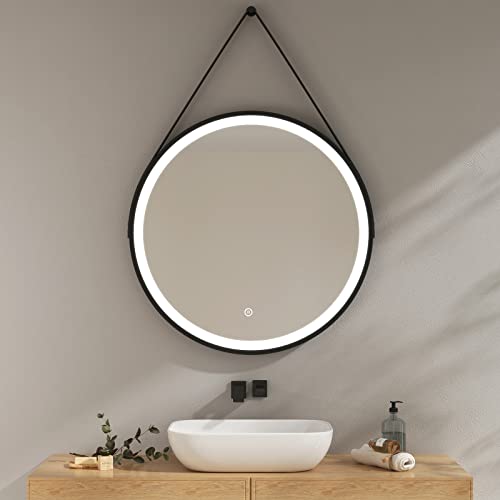 EMKE Badspiegel mit Beleuchtung 80cm Spiegel rund mit dimmbar Kaltweiß Licht, Speicherfunktion, Touch, 3 Stunden automatische Abschaltung, runder Spiegel Energiesparend von EMKE