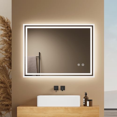 EMKE Badspiegel mit Beleuchtung 80x60cm, Badezimmerspiegel mit Touch, Antibeschlag, Kaltweiß Licht dimmbar, Speicherfunktion und automatischer Abschaltung nach 3 Stunden, ideal für Badezimmer von EMKE
