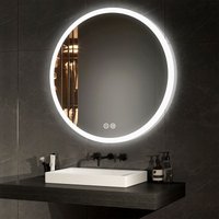 EMKE Badspiegel mit Beleuchtung Badezimmerspiegel Wandspiegel, Stil 1, ф80cm, Runder Spiegel mit Touch, 3 Lichtfarben Dimmbar, Beschlagfrei von EMKE