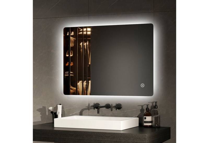 EMKE Badspiegel mit LED Beleuchtung Badezimmerspiegel rahmenlos (Modell 09, Veritial und Horizontal möglich), mit Intelligenter Touchschalter, Kaltweißes Licht 6500K von EMKE