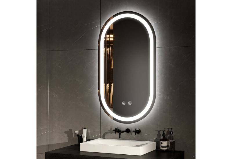 EMKE Badspiegel mit Touch 3 Lichtfarben Dimmbar Antibeschlag (Modell 4, 50X90 CM, Horizontal/Vertikal möglich), Kalt/Neutral/Warmweiß Licht IP44 von EMKE