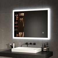Emke - Badspiegel mit Beleuchtung led Badezimmerspiegel 80x60cm (Kaltweißes Licht, Touch-Schalter, Beschlagfrei) von EMKE