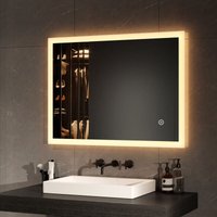 Badspiegel mit Beleuchtung led Badezimmerspiegel 80x60cm (Warmweißes/Kaltweißes/Neutrales Licht, Touch-Schalter, Beschlagfrei) - Emke von EMKE