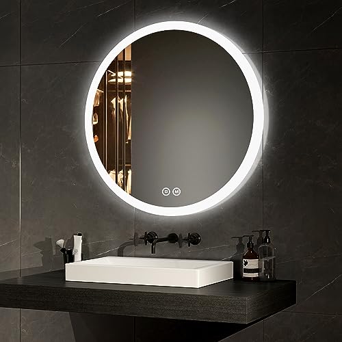EMKE Badspiegel mit Beleuchtung Rund 50cm Badezimmerspiegel mit Touchschalter, 3 Lichtfarben dimmbar, Antibeschlag, Speicherfunktion, Runder badezimmerspiegel mit Beleuchtung von EMKE