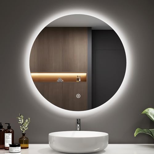 EMKE Badspiegel mit Beleuchtung Rund 60cm Rund LED Badspiegel mit Touch-Schalter, Dimmbar, 6500K, 3 Std. Abschaltautomatik, Runder Badezimmerspiegel mit Beleuchtung IP44 Wasserdicht von EMKE