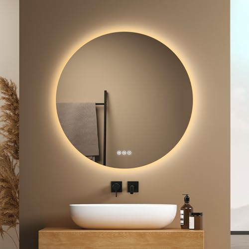 EMKE Badspiegel mit Beleuchtung Rund 70cm, Badezimmerspiegel mit 3 dimmbaren Lichtfarben, Antibeschlag, Touch-Schalter und Speicherfunktion – der perfekte runder Spiegel für das Badezimmer EMKE Badspiegel mit Beleuchtung Rund 70cm, Badezimmerspiegel mit 3 dimmbaren Lichtfarben, Antibeschlag, Touch-Schalter und Speicherfunktion – der perfekte runder Spiegel für das Badezimmer von EMKE