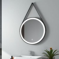 Badspiegel mit Beleuchtung Rund Badezimmerspiegel mit Schwarzem Rahmen und Riemen ф60cm (Kaltweißes Licht, Touch-Schalter) - Emke von EMKE