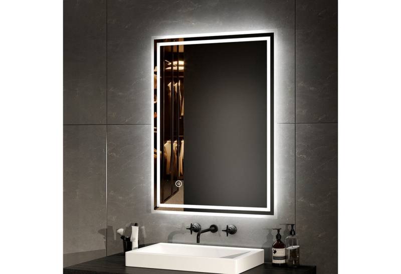 EMKE Badspiegel mit Touch 3 Lichtfarben Dimmbar Antibeschlag (Modell 4, 80X60 CM, Horizontal/Vertikal möglich), Kalt/Neutral/Warmweiß Licht IP44 von EMKE