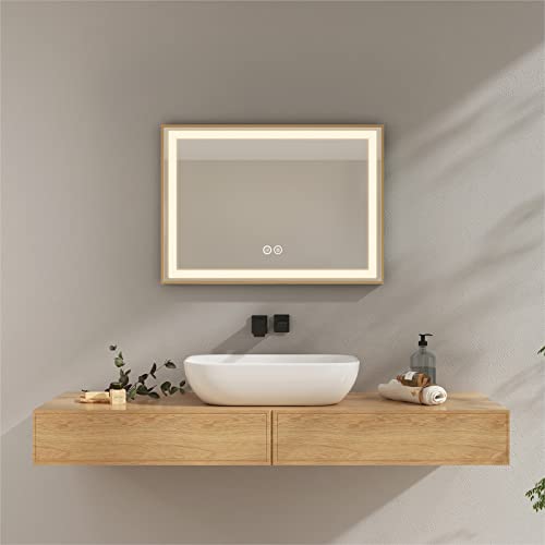 EMKE Beleuchteter Badezimmerspiegel mit Beleuchtung + Touch-Schalter + Beschlagfrei + natürliches Licht 4300 K 70 x 50 cm von EMKE